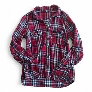 Charlotte Russe Red Plaid Flannel Button Down Shirt Women's Medium